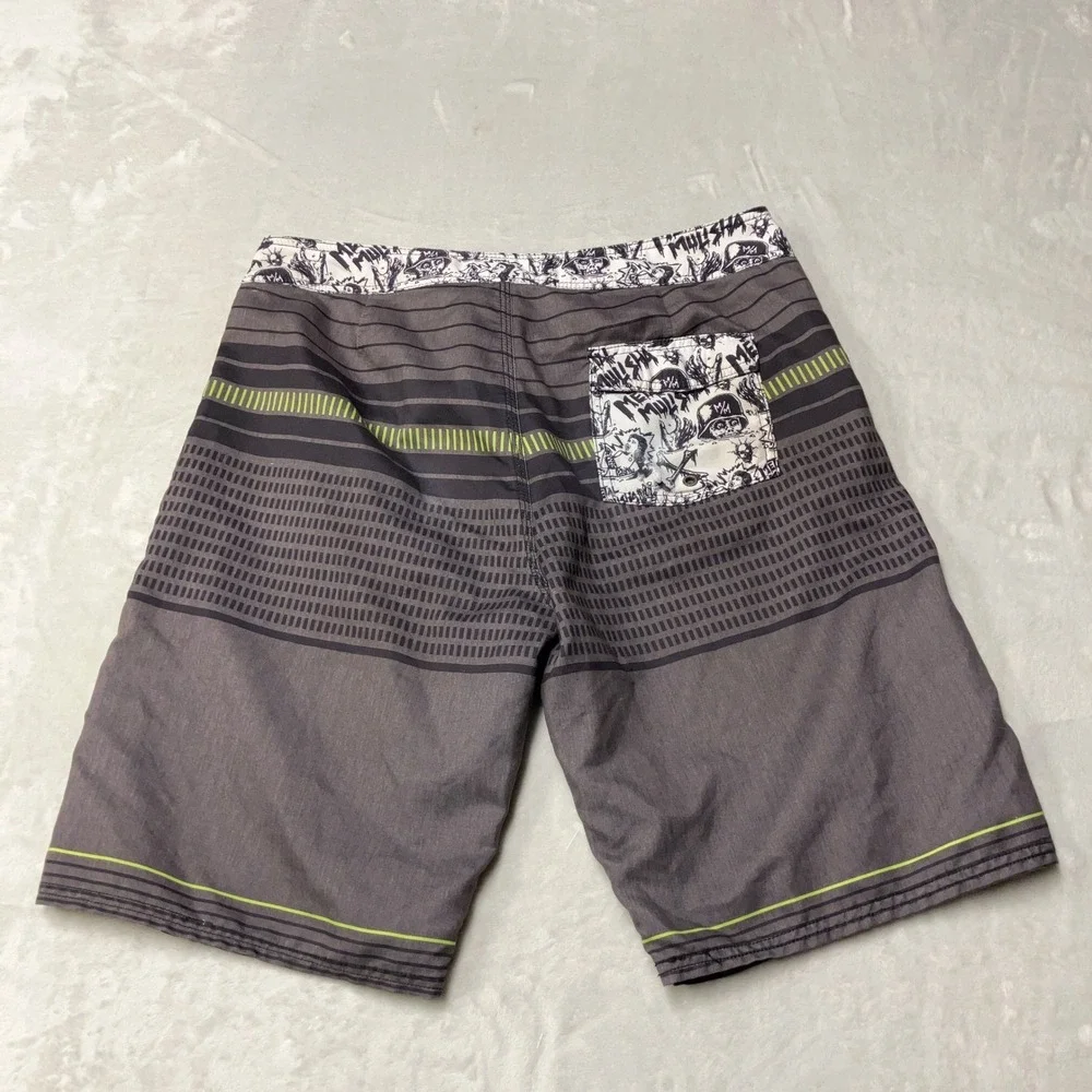 Metal Mulisha Board Shorts Skulls Graphic Striped Swim Trunks Mens 34